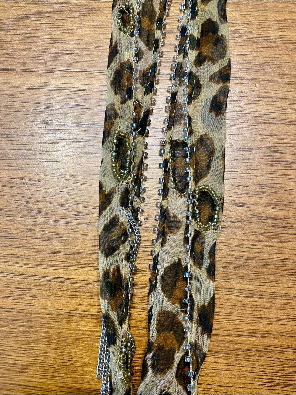 Chan Luu Leopard Print Beaded Scarf Necklace in Brown and Black